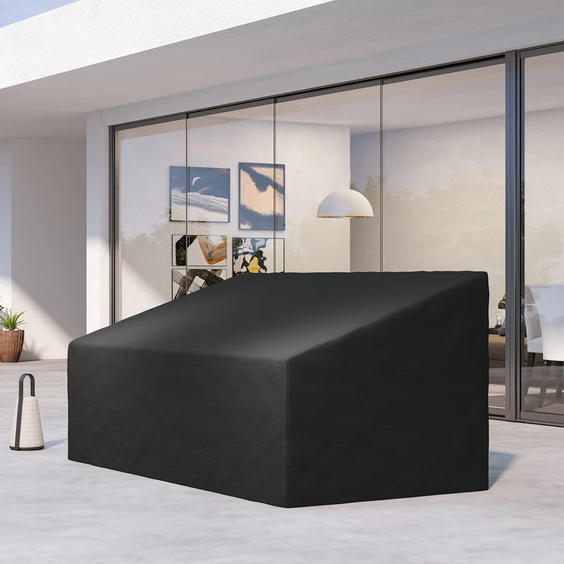 Outsunny Funda para Banco de Jardín 3-4 Plazas, Funda Sofá Exterior Impermeable, Tela Oxford 600D con Recubrimiento Resistente a los Rayos UV y al Polvo, 218x111x63/101 cm para Patio, Terraza, Negro