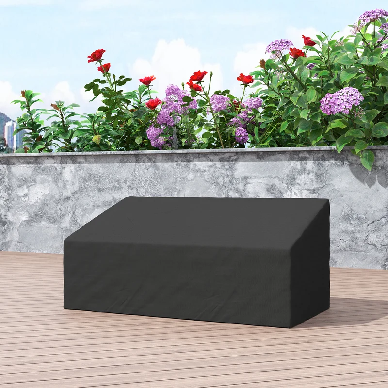 Outsunny Funda para Banco de Jardín 3-4 Plazas, Funda Sofá Exterior Impermeable, Tela Oxford 600D con Recubrimiento Resistente a los Rayos UV y al Polvo, 218x111x63/101 cm para Patio, Terraza, Negro