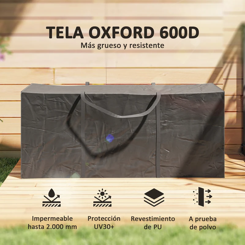 Outsunny Bolsa de Almacenamiento para Cojines de Jardín Impermeable, Bolsa de Almacenamiento para Árbol de Navidad, Oxford 600D Resistente con Asas, Funda de Cojines para Exterior, 175x55x75 cm, Negro