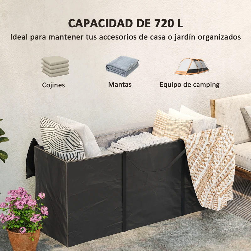 Outsunny Bolsa de Almacenamiento para Cojines de Jardín Impermeable, Bolsa de Almacenamiento para Árbol de Navidad, Oxford 600D Resistente con Asas, Funda de Cojines para Exterior, 175x55x75 cm, Negro