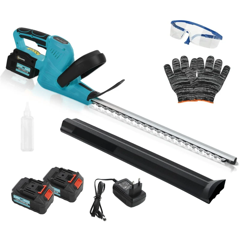 Outsunny Tijeras Cortasetos Eléctrico Cortasetos Batería 18V con 2 Baterías de 4000mAh, Longitud de Cuchilla de 51 cm, Motor sin Escobillas y Cargador para Setos Césped Azul