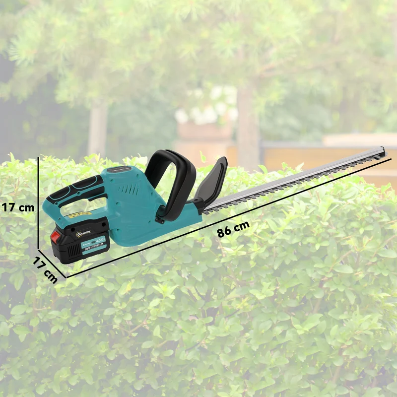 Outsunny Tijeras Cortasetos Eléctrico Cortasetos Batería 18V con 2 Baterías de 4000mAh, Longitud de Cuchilla de 51 cm, Motor sin Escobillas y Cargador para Setos Césped Azul