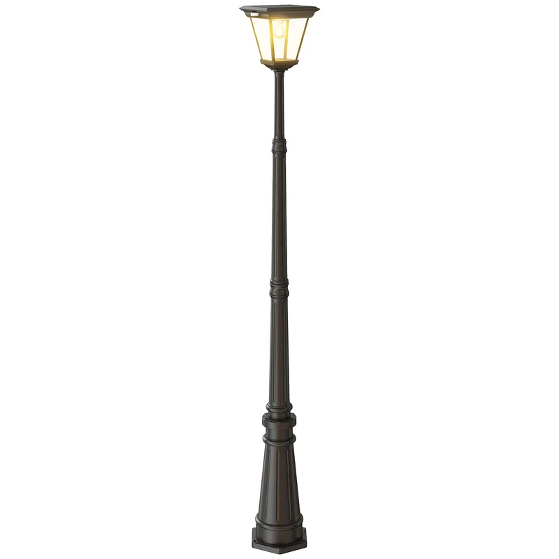 Outsunny Farola Solar Exterior Luz Solar Exterior Jardín de Aluminio y Vidrio con Panel Solar Luces LED Encendido y Apagado Automático Sensor de Movimiento Impermeable IP44 para Terraza 26x24x220 cm