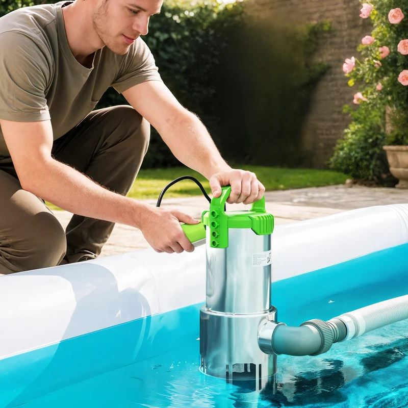 Outsunny Bomba de Aguas Sucias 1100W Bomba Sumergible de Aguas Residuales con Capacidad de 18000 l/h Interruptor de Flotador y Conector Universal para Drenaje de Piscinas Estanques Bañeras