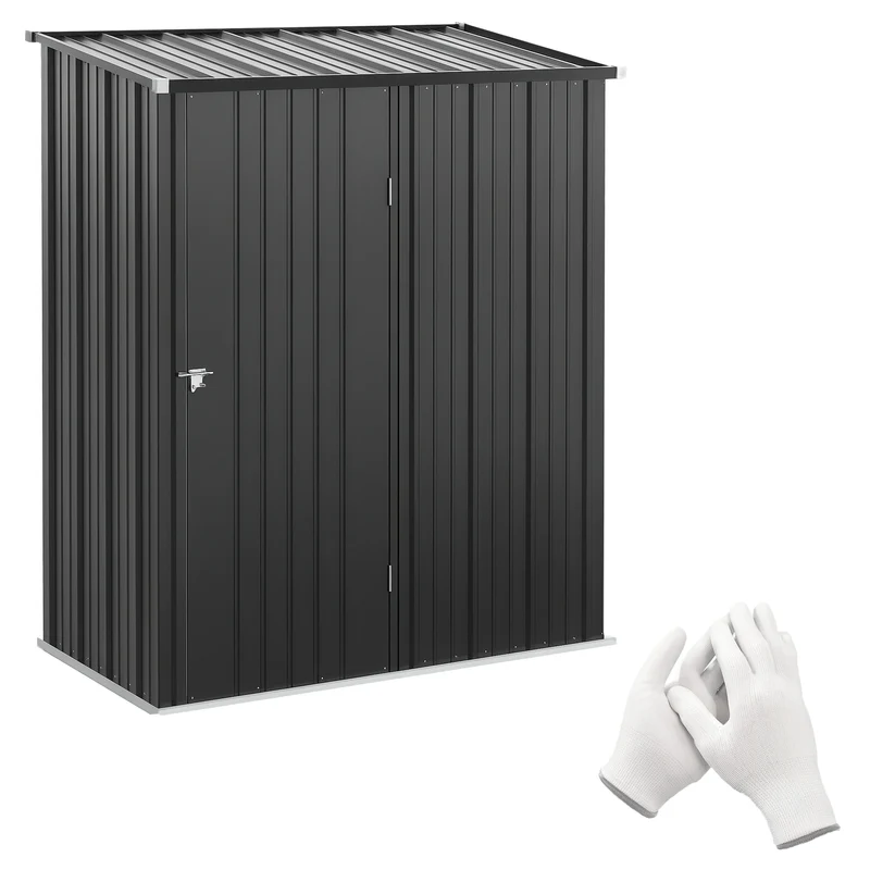 Outsunny Cobertizo de Jardín Exterior 1,34 m² 161,5x94,5x196 cm Caseta de Jardín Exterior Metálica con 1 Puerta y Cerradura para Almacenamiento de Herramientas para Patio Terraza Negro Carbón