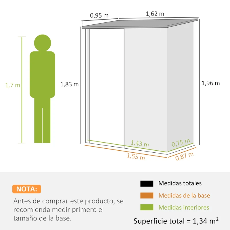 Outsunny Cobertizo de Jardín Exterior 1,34 m² 161,5x94,5x196 cm Caseta de Jardín Exterior Metálica con 1 Puerta y Cerradura para Almacenamiento de Herramientas para Patio Terraza Negro Carbón