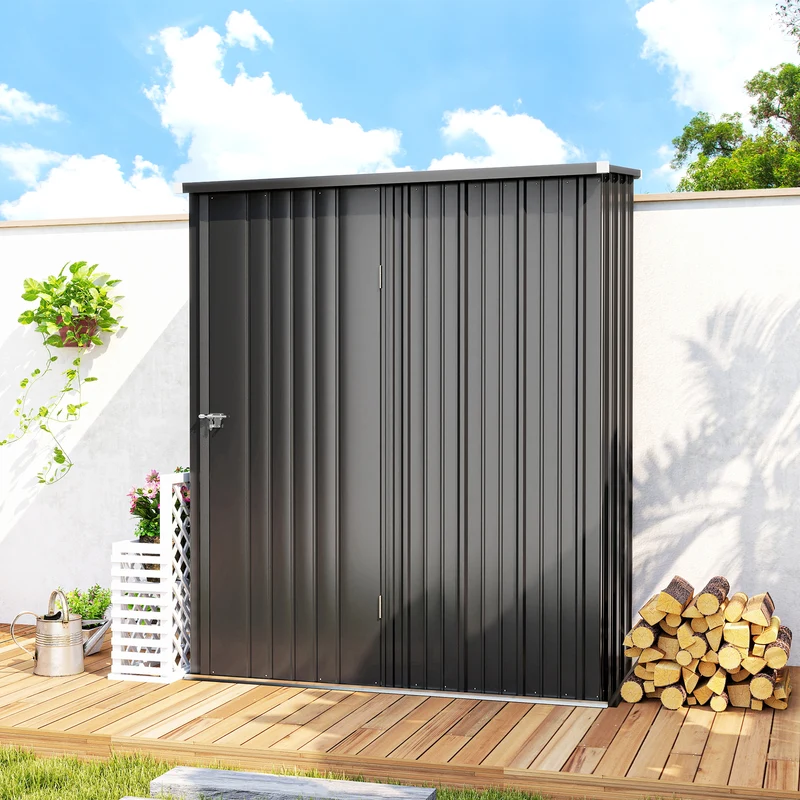 Outsunny Cobertizo de Jardín Exterior 1,34 m² 161,5x94,5x196 cm Caseta de Jardín Exterior Metálica con 1 Puerta y Cerradura para Almacenamiento de Herramientas para Patio Terraza Negro Carbón