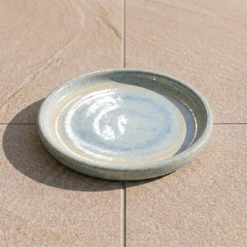 Soucoupe 17cm perle faite à la main en terre cuite émaillée