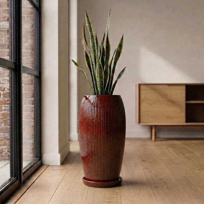 Soucoupe 21cm rouge brique faite à la main en terre cuite émaillée