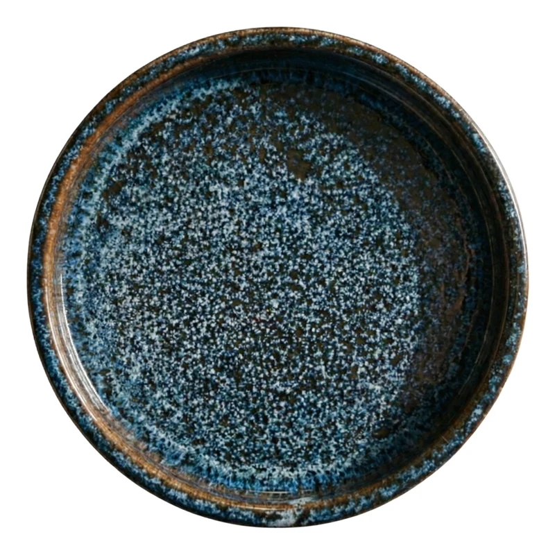 Soucoupe 21cm bleu abysse faite à la main en terre cuite émaillée