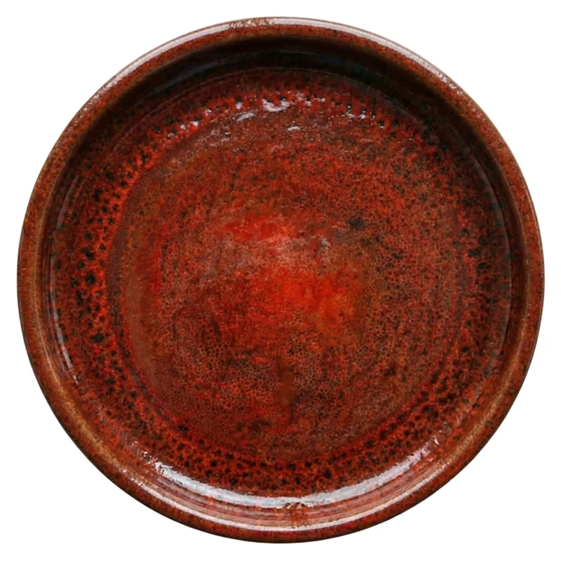 Soucoupe 24cm rouge brique faite à la main en terre cuite émaillée