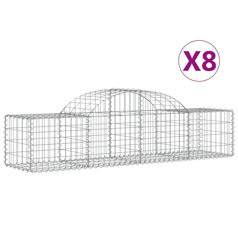Cestas De Gaviones 8 Uds Forma De Arco Hierro 200x50x40/60 Cm