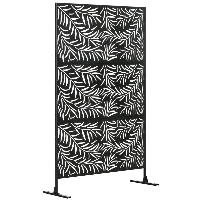 Outsunny Biombo Para Exterior De 3 Piezas Con Diseño De Hoja De Mimbre Negro