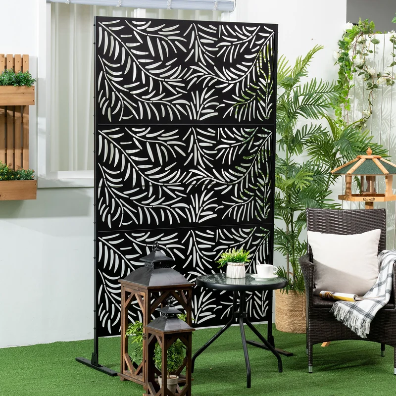 Outsunny Biombo Para Exterior De 3 Piezas Con Diseño De Hoja De Mimbre Negro