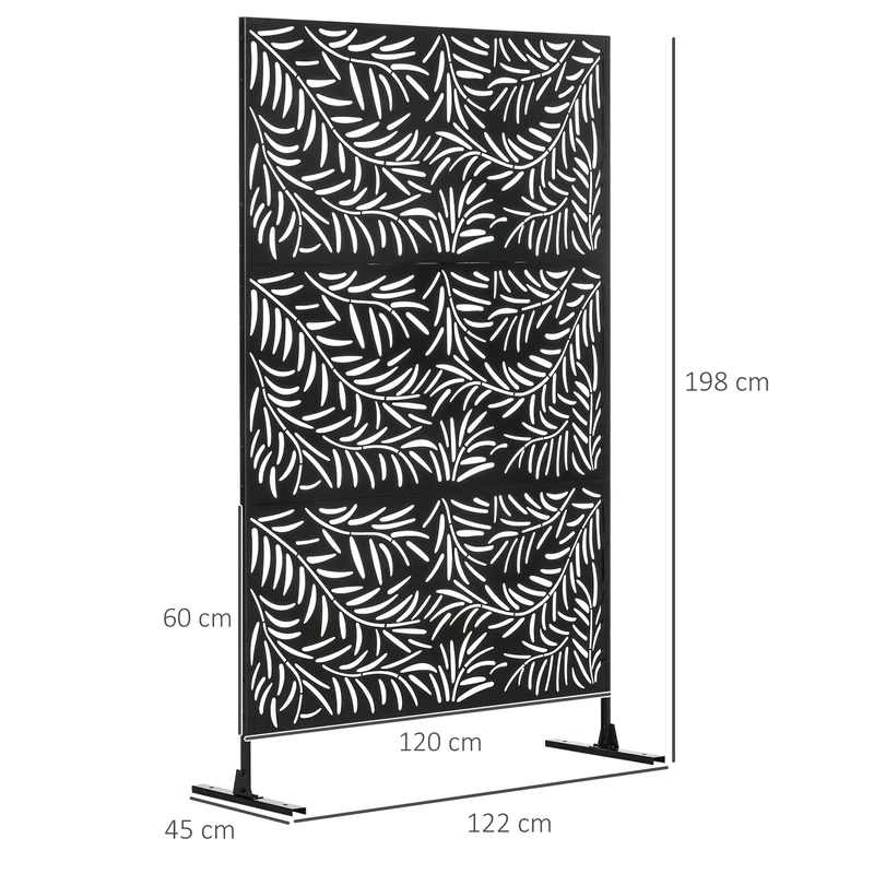 Outsunny Biombo Para Exterior De 3 Piezas Con Diseño De Hoja De Mimbre Negro