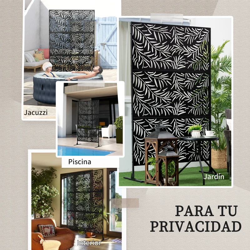 Outsunny Biombo Para Exterior De 3 Piezas Con Diseño De Hoja De Mimbre Negro