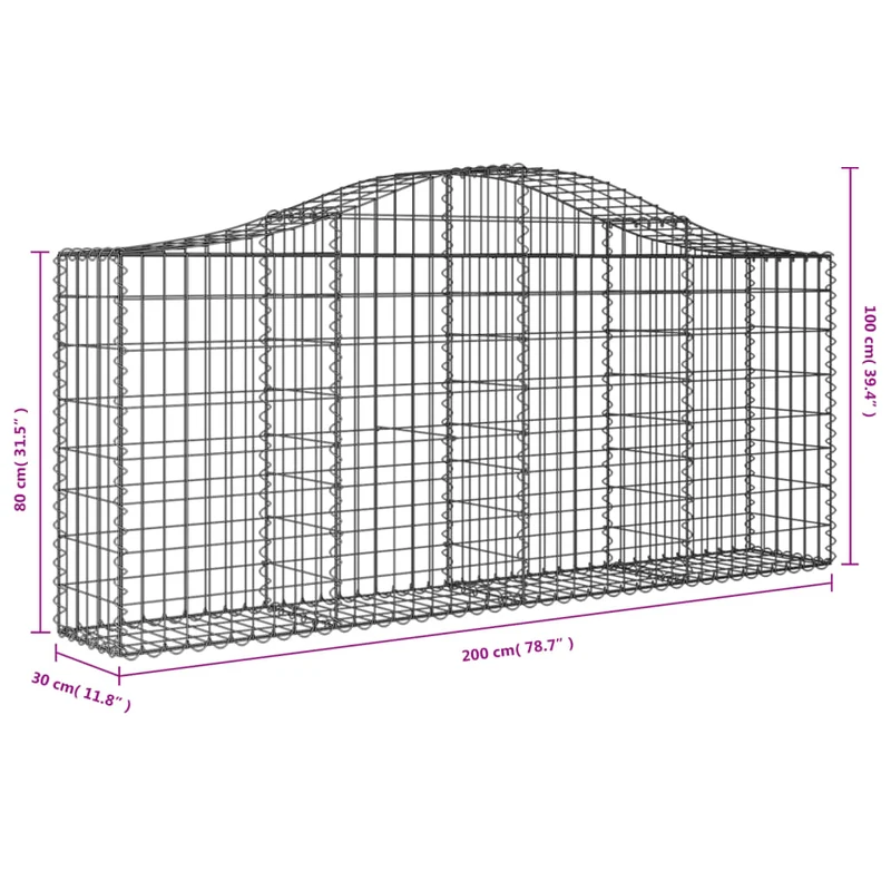 Cestas De Gaviones 18 Uds Forma De Arco Hierro 200x30x80/100 Cm