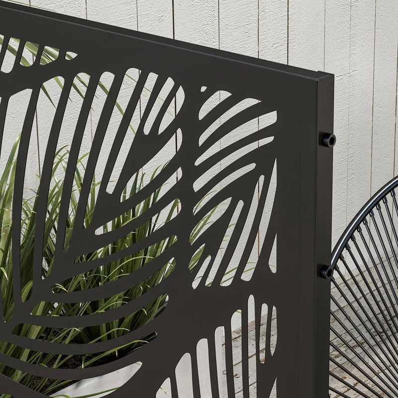 Outsunny Biombo Exterior Con 3 Piezas Patrón De Hoja Grande 122x45x198cm Negro