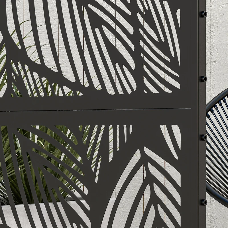 Outsunny Biombo Exterior Con 3 Piezas Patrón De Hoja Grande 122x45x198cm Negro