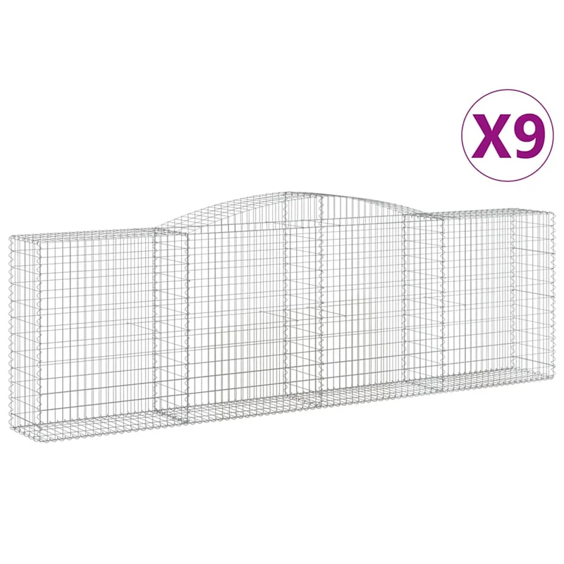 Cestas De Gaviones 9 Uds Forma De Arco Hierro 400x50x120/140 Cm
