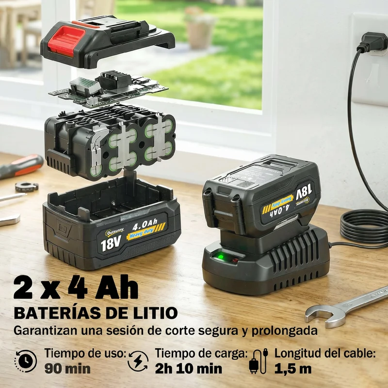 Outsunny Desbrozadora Batería 18v Con 2 Baterías De 4.0ah Y Cargador Plateado