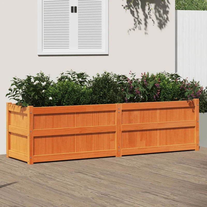 Jardinera Exterior Madera Maciza Pino Marrón Cera 180x50x50cm
