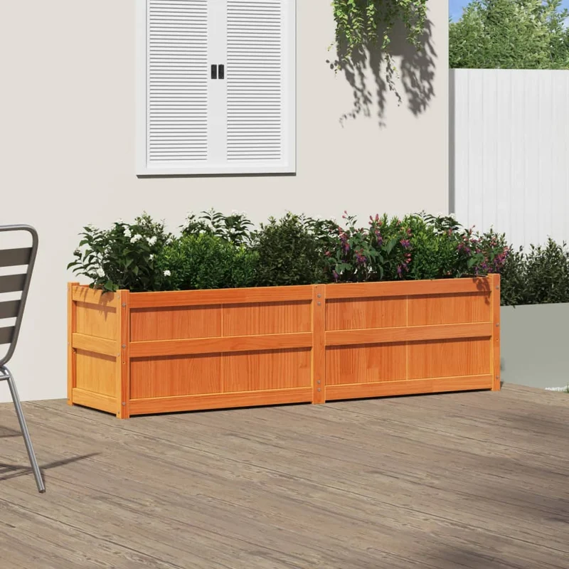 Jardinera Exterior Madera Maciza Pino Marrón Cera 180x50x50cm