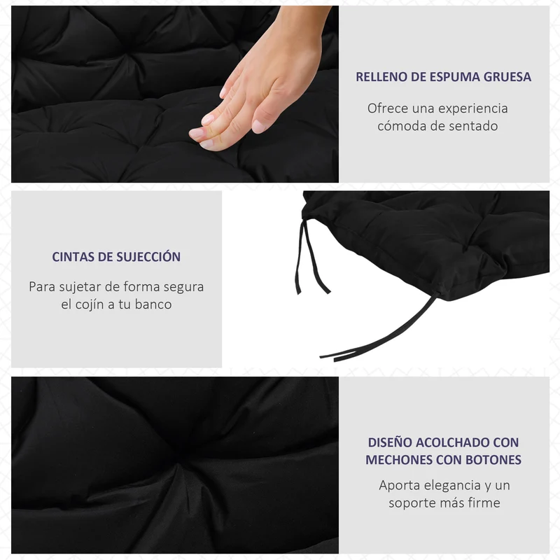 Outsunny Cojín Para Banco Con Respaldo De 2 Plazas 100x98x8 Cm Negro