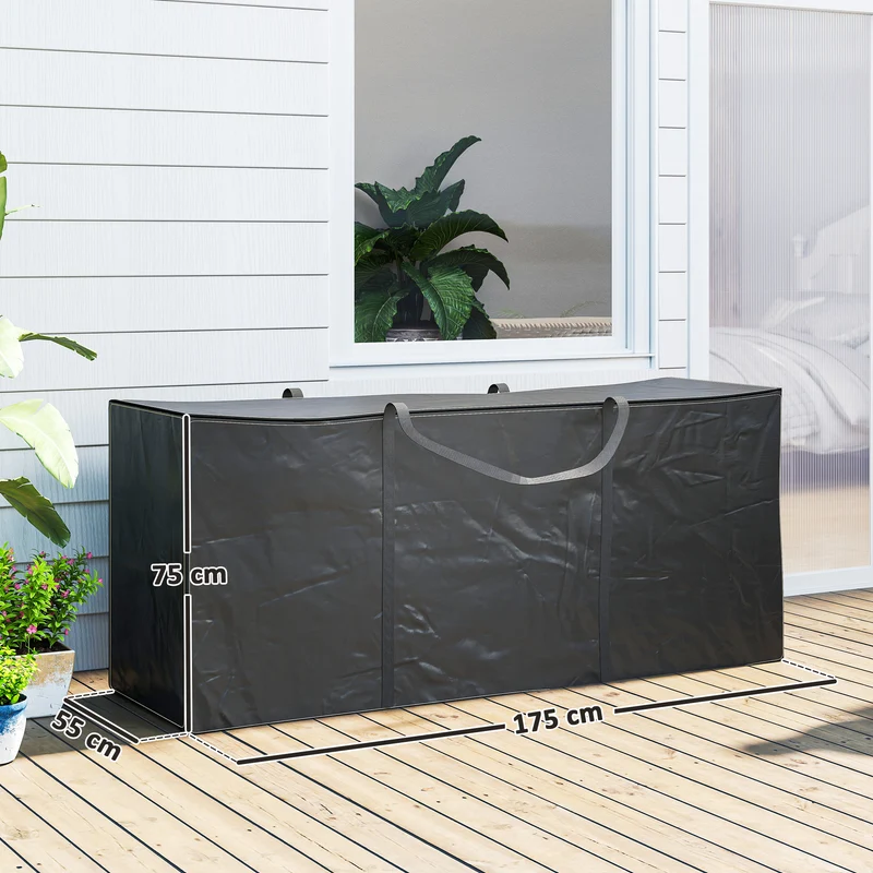 Outsunny Bolsa De Almacenamiento Para Cojines De Jardín 600d 125x40x55cm Negro