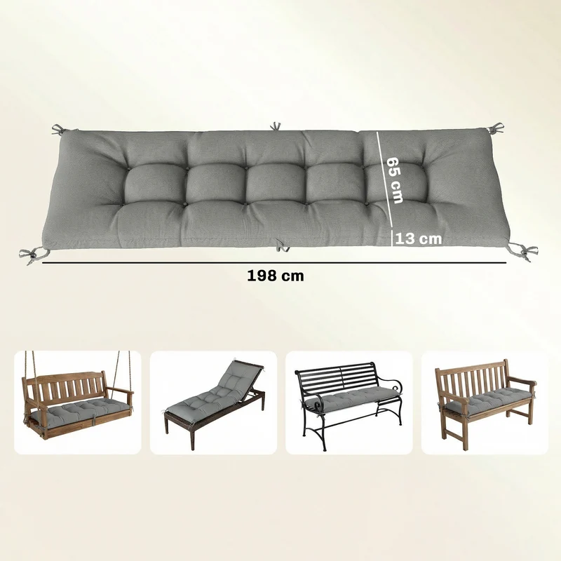 Outsunny Cojín Para Banco Y Tumbona Protección Uv50+ 198x65x13 Cm Gris Claro