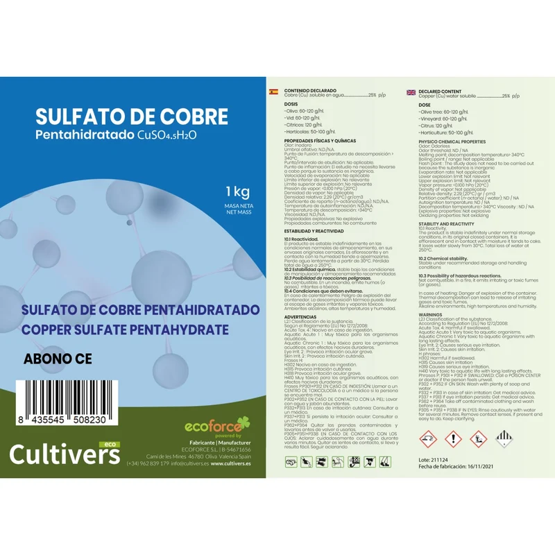 Sulfato De Cobre Cultivers 1 Kg