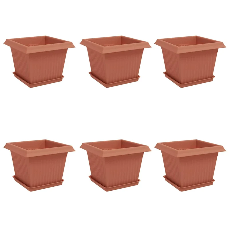Macetas 6 Uds. Rojo Ladrillo Plástico