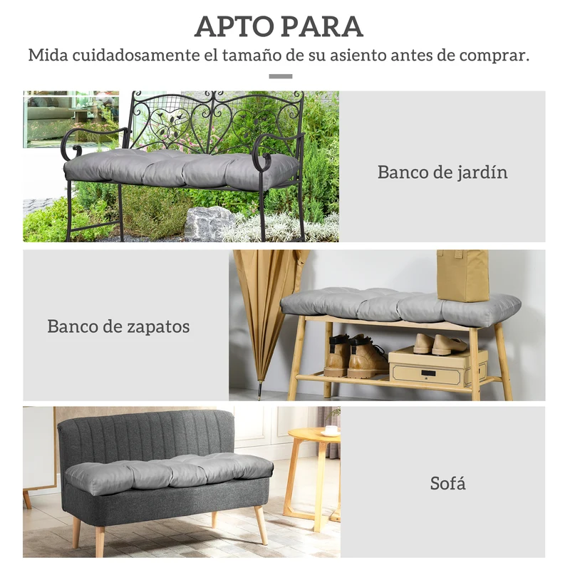 Outsunny Cojín Para Banco De 2 Plazas 110x48x8cm Para Interiores Exteriores Gris