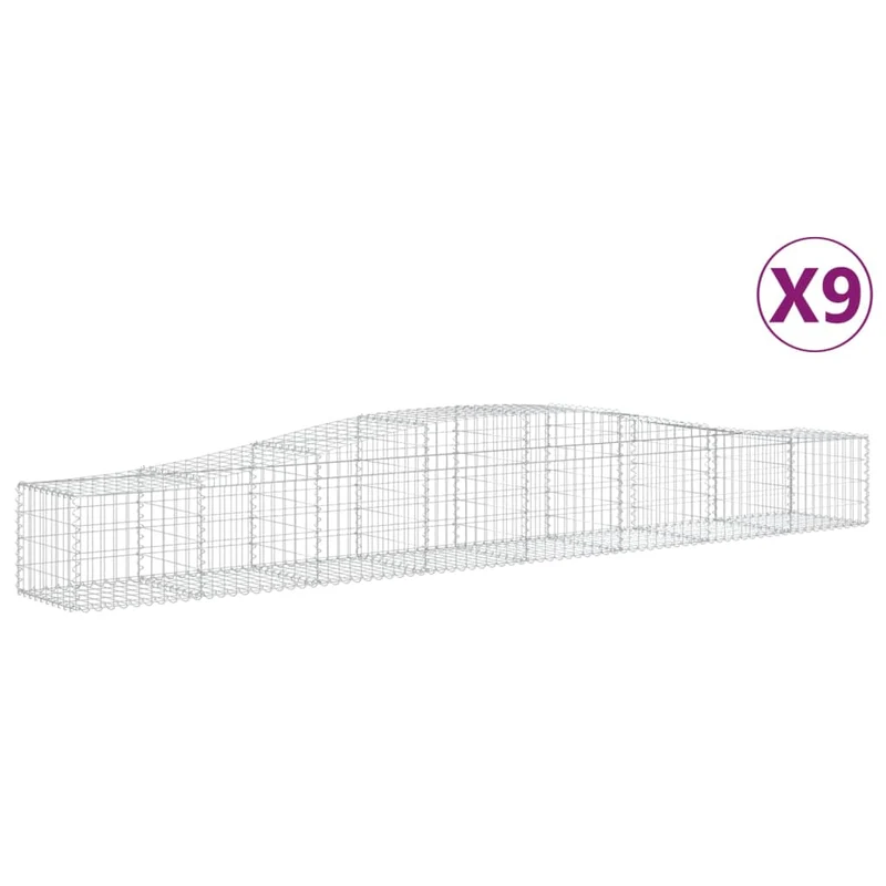 Cestas De Gaviones 9 Uds Forma De Arco Hierro 400x50x40/60 Cm