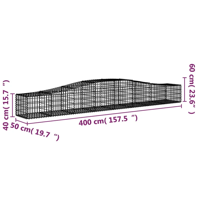 Cestas De Gaviones 9 Uds Forma De Arco Hierro 400x50x40/60 Cm
