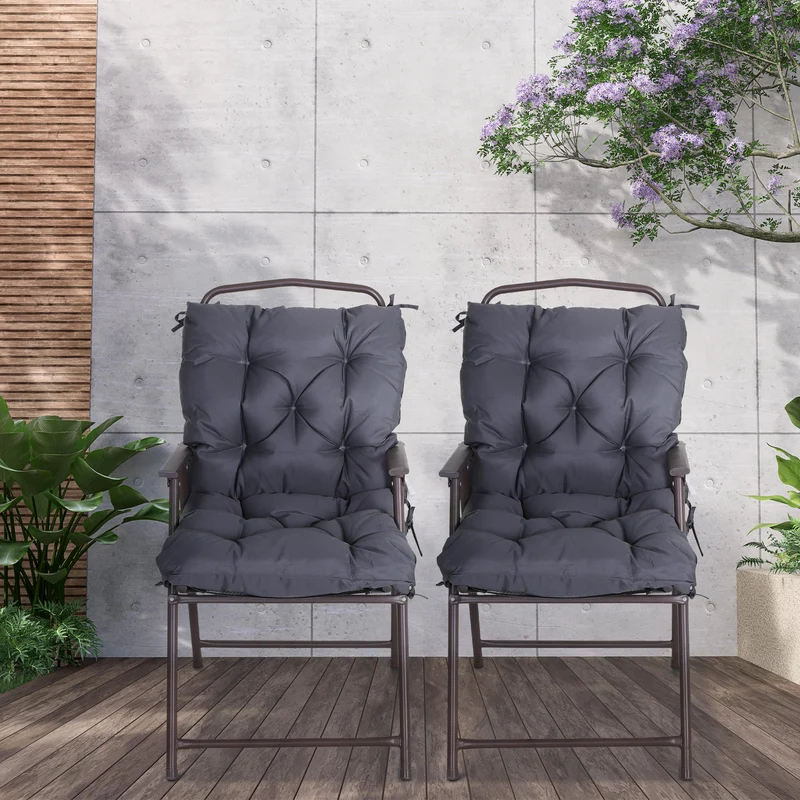 Outsunny Conjunto De 2 Cojines Para Silla Con Respaldo 50x98x8 Cm Gris Oscuro