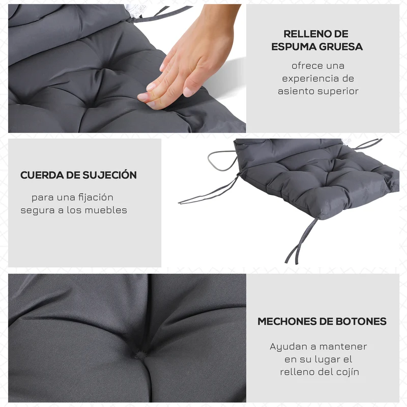 Outsunny Conjunto De 2 Cojines Para Silla Con Respaldo 50x98x8 Cm Gris Oscuro