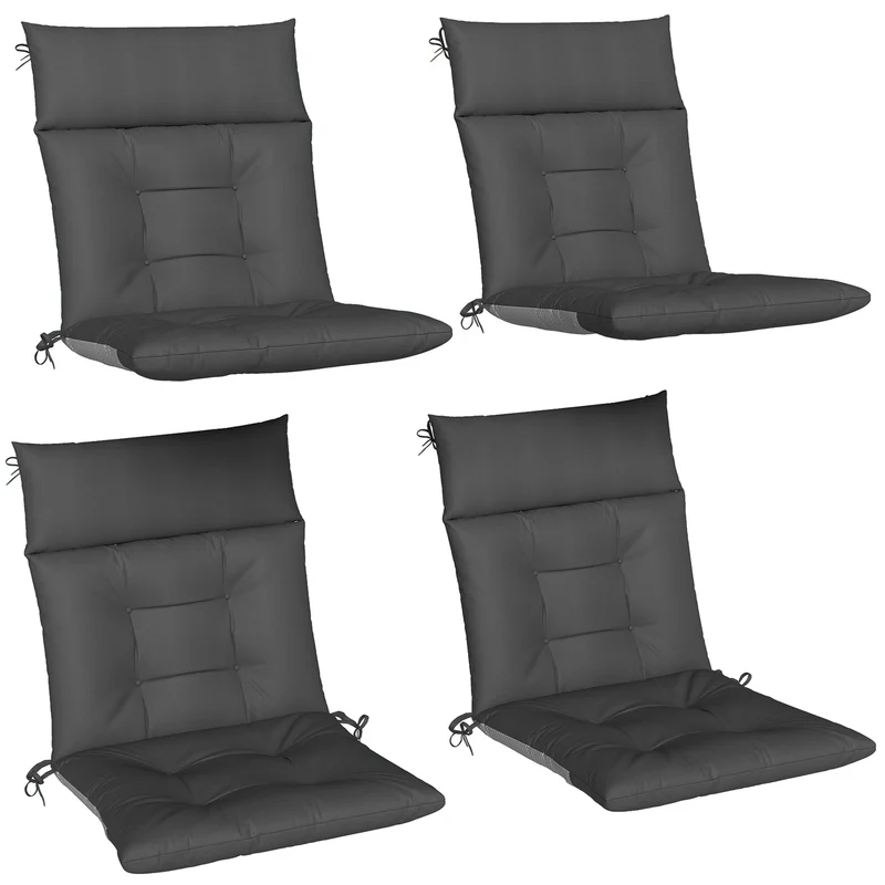 Outsunny Set De 4 Cojines Para Sillas De Jardín Con Respaldo Correas Gris