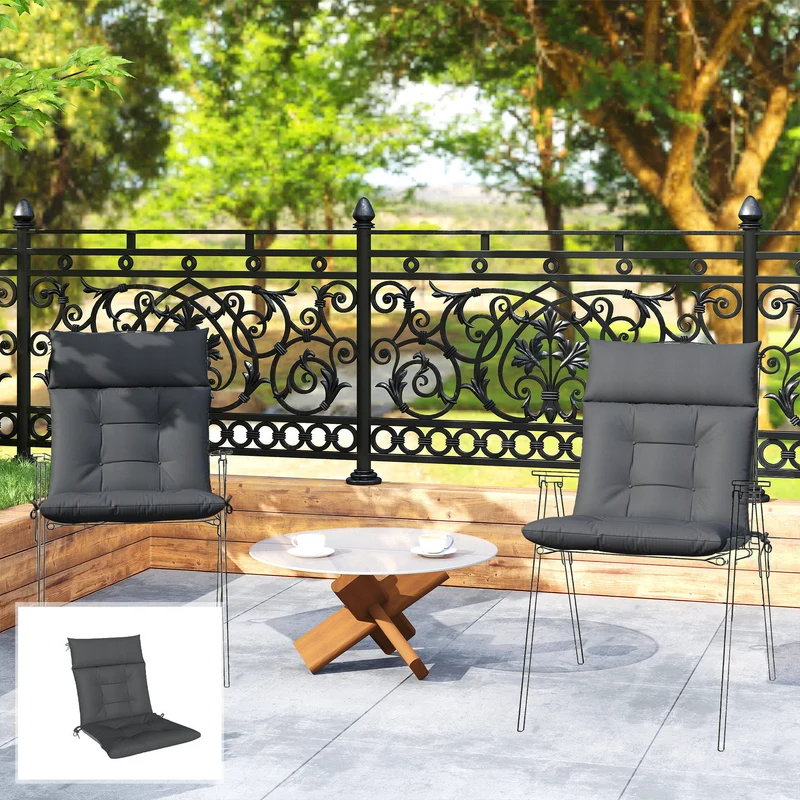 Outsunny Set De 4 Cojines Para Sillas De Jardín Con Respaldo Correas Gris