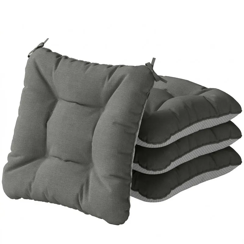 Outsunny Set De 4 Cojines Para Sillas 39,5x39,5x10 Cm Para Jardín Con Lazos Gris