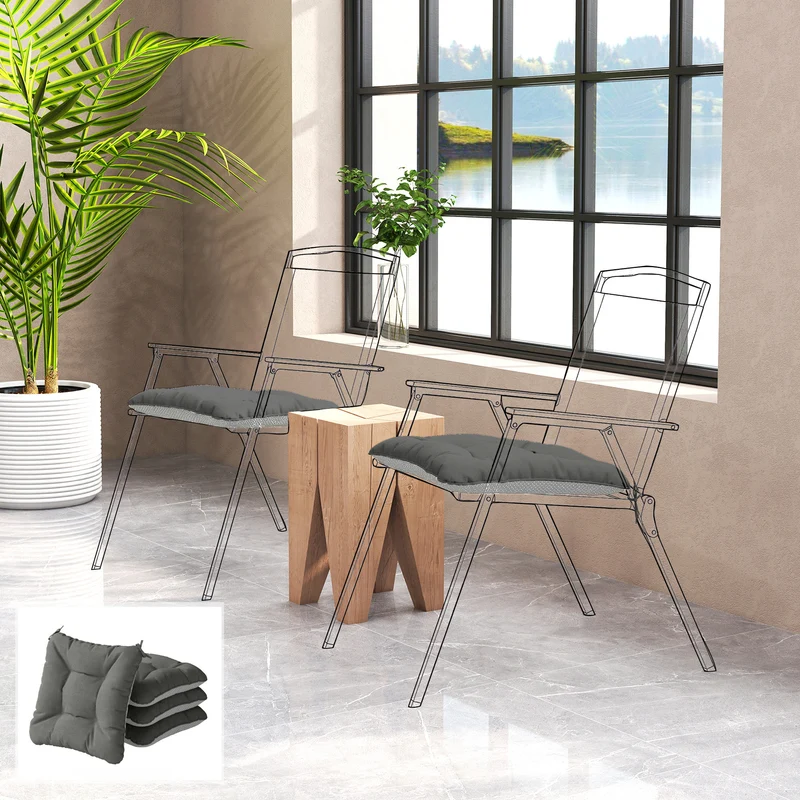 Outsunny Set De 4 Cojines Para Sillas 39,5x39,5x10 Cm Para Jardín Con Lazos Gris