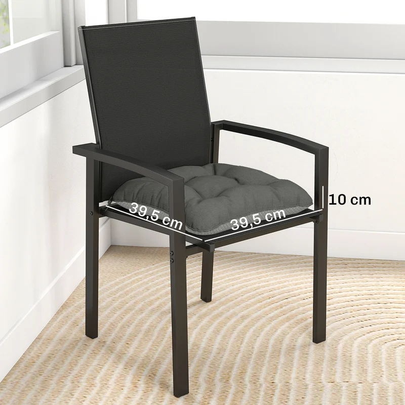 Outsunny Set De 4 Cojines Para Sillas 39,5x39,5x10 Cm Para Jardín Con Lazos Gris