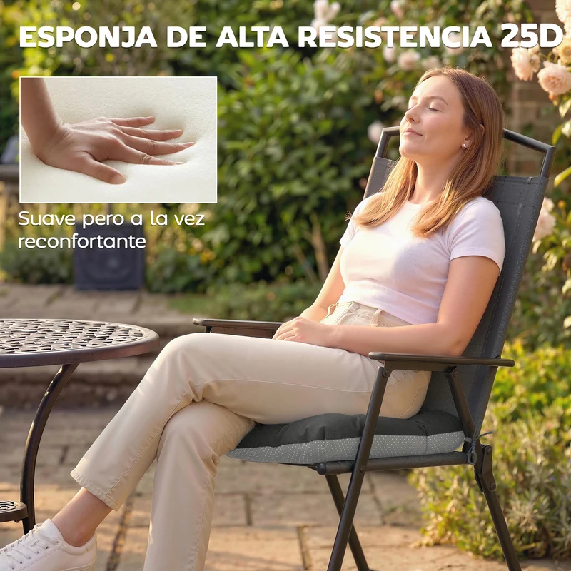 Outsunny Set De 4 Cojines Para Sillas 39,5x39,5x10 Cm Para Jardín Con Lazos Gris