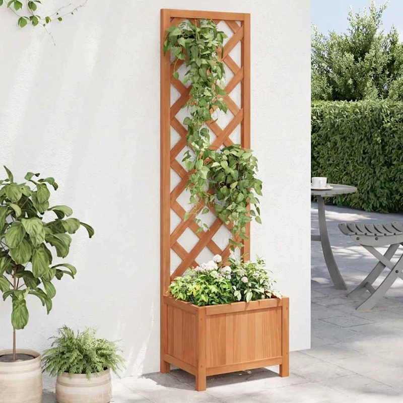 Jardinera Con Enrejado 40x30x135 Cm Madera Maciza De Abeto