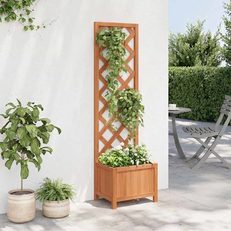 Jardinera Con Enrejado 40x30x135 Cm Madera Maciza De Abeto