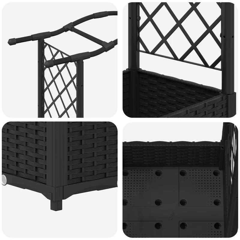 Cama Elevada Con Trellis Y Techo Negro 169 X 40 X 123 Cm Pp