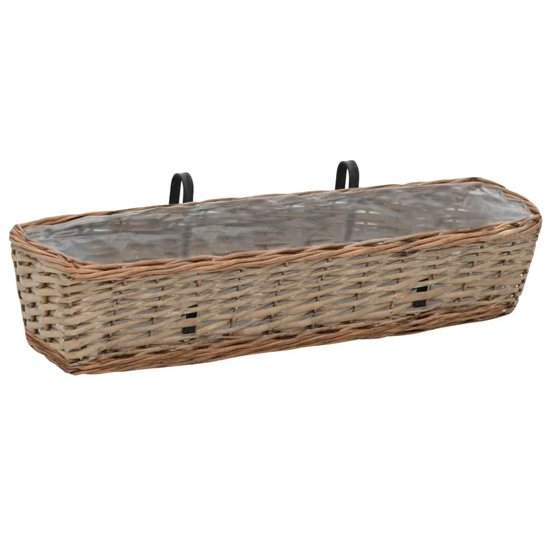 Jardinera De Balcón 2 Uds Mimbre Con Forro De Pe 80 Cm