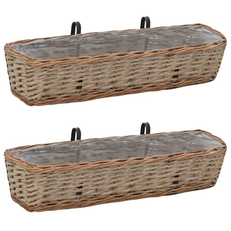 Jardinera De Balcón 2 Uds Mimbre Con Forro De Pe 80 Cm