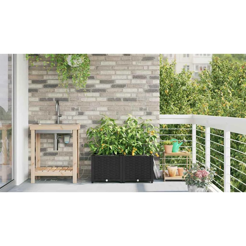 Macetero De Jardín 2 Uds. Negro 80 X 40 X 37,5 Cm Pp