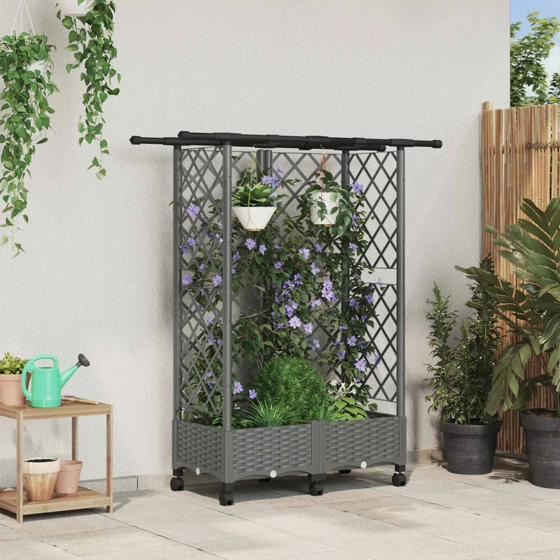 Cama Elevada Con Trellis Y Techo Gris Claro 124 X 40 X 127 Cm
